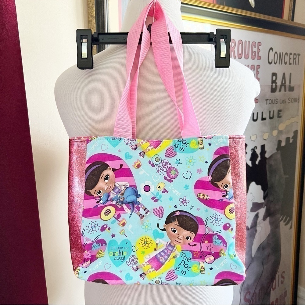 Doc McStuffins Stuffy Homemade Take The Ouchies Away Print Pink Glitter Tote